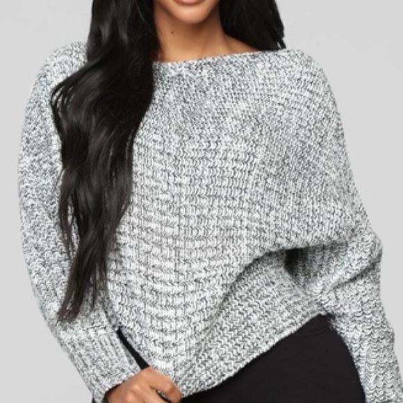 Sunday in Brooklyn off shoulder s Cozy Gray Knit Sweater - Picture 4 of 4